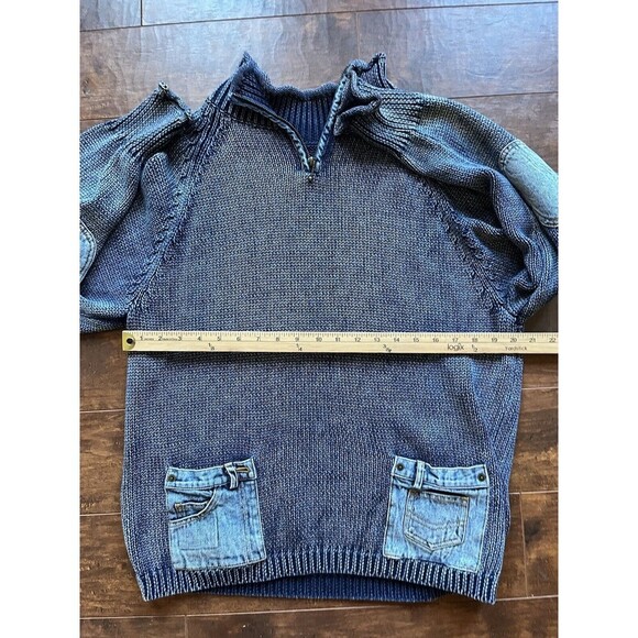 PBJ Blues Vintage Sweater 1/4 Zip Neck jean Pockets elbow Pads READ Y2K - Picture 4 of 7